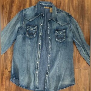 Wrangler Blue Denim Button Down Shirt